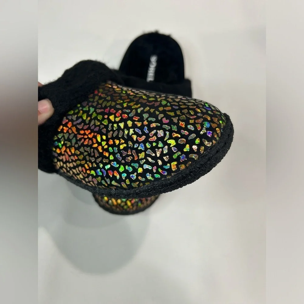Sorel Boys Girls 4C Nakiska Slide II Slippers - Suede Black Pattern NWT